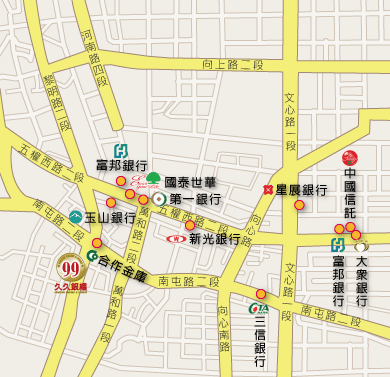 台中久久銀樓，附近銀行位址